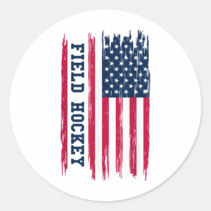 Field Hockey Usa American Flag Hockey Player Sport Classic Round Sticker