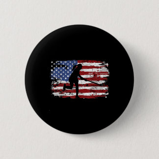 Field Hockey Vintage American Flag Women Kids Men 6 Cm Round Badge