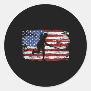 Field Hockey Vintage American Flag Women Kids Men Classic Round Sticker