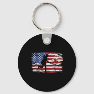 Field Hockey Vintage American Flag Women Kids Men Key Ring