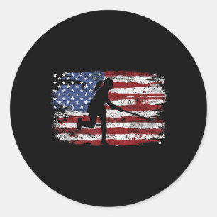 Field Hockey Vintage Usa Flag  Classic Round Sticker