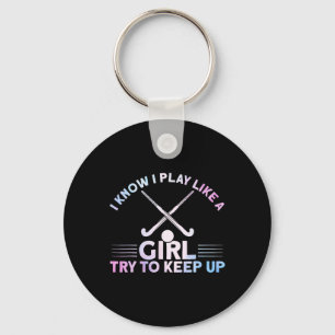 Field Hockey Watercolor I Play Like A Girl Key Ring