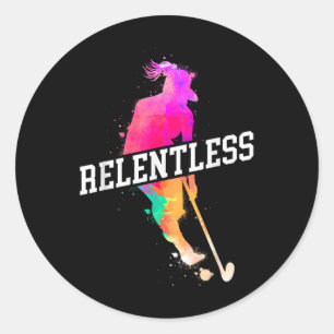 Field Hockey Watercolor Relentless _1 Classic Round Sticker