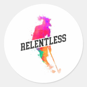 Field Hockey Watercolor Relentless _2  Classic Round Sticker