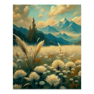 Field Landscape Wild Flowers Wall Poster Art