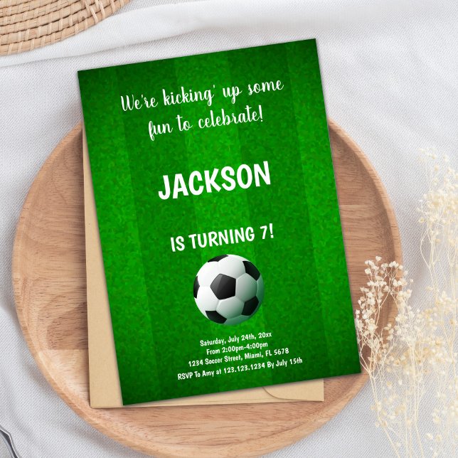 Field Line Sports Party Design Invitation (Green With Line Soccer Birthday Invitations)