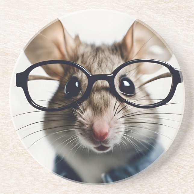 Field mouse Wearing Glasses Coaster (Front)
