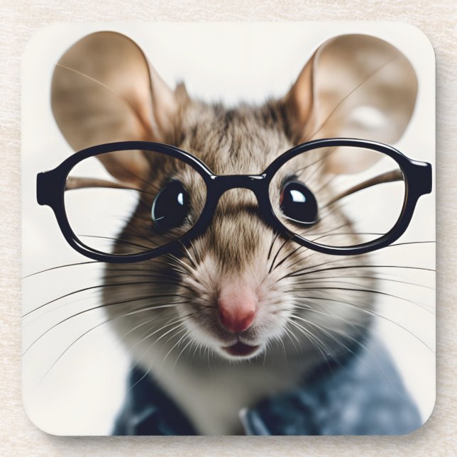 Field mouse Wearing Glasses Coaster (Front)