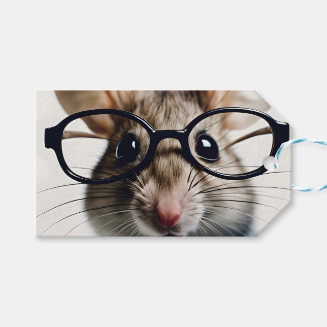 Field mouse Wearing Glasses Gift Tags (Front (Horizontal))