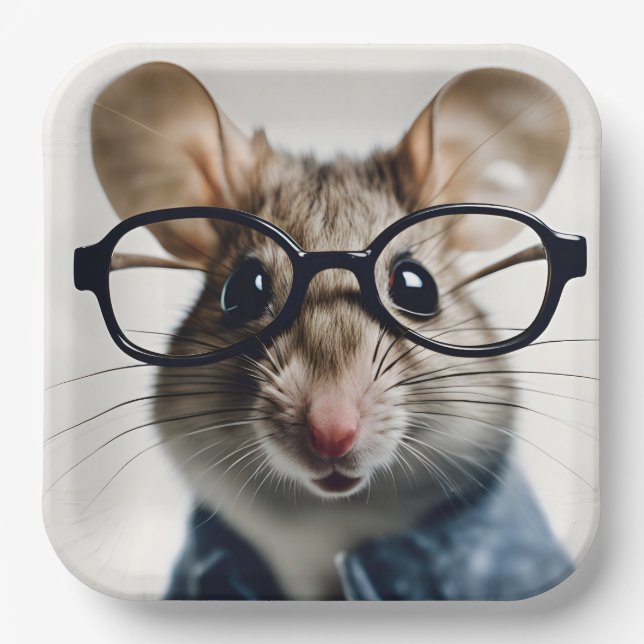 Field mouse Wearing Glasses Paper Plate (Front)