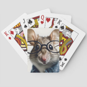Field mouse Wearing Glasses Playing Cards