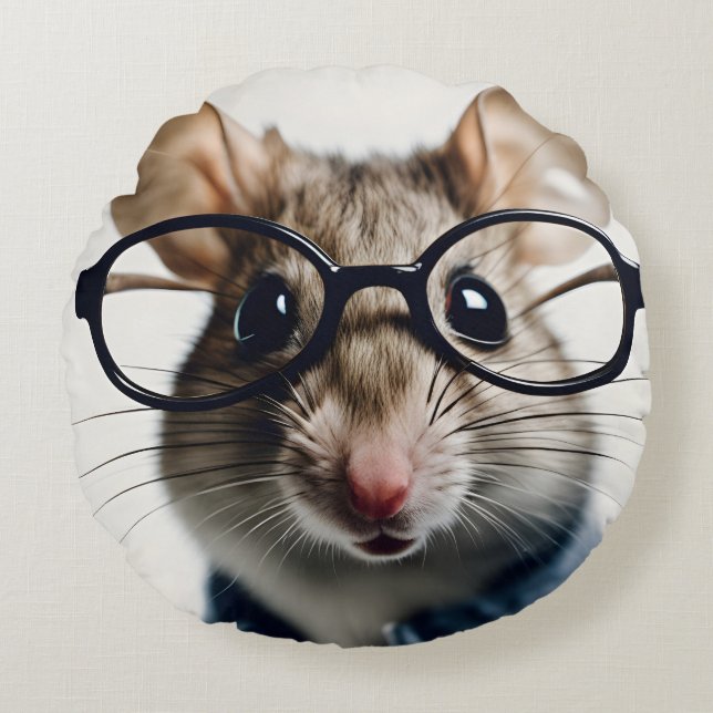 Field mouse Wearing Glasses Round Cushion (Front)