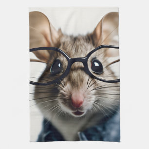 Field mouse Wearing Glasses Tea Towel