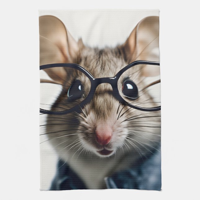 Field mouse Wearing Glasses Tea Towel (Vertical)