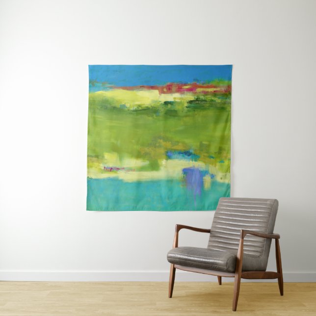 Field Notes - Abstract Green Art Tapestry (In Situ)