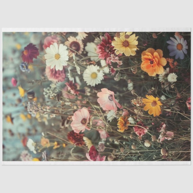 Field of beautiful flowers with daisies decoupage tissue paper (Front)