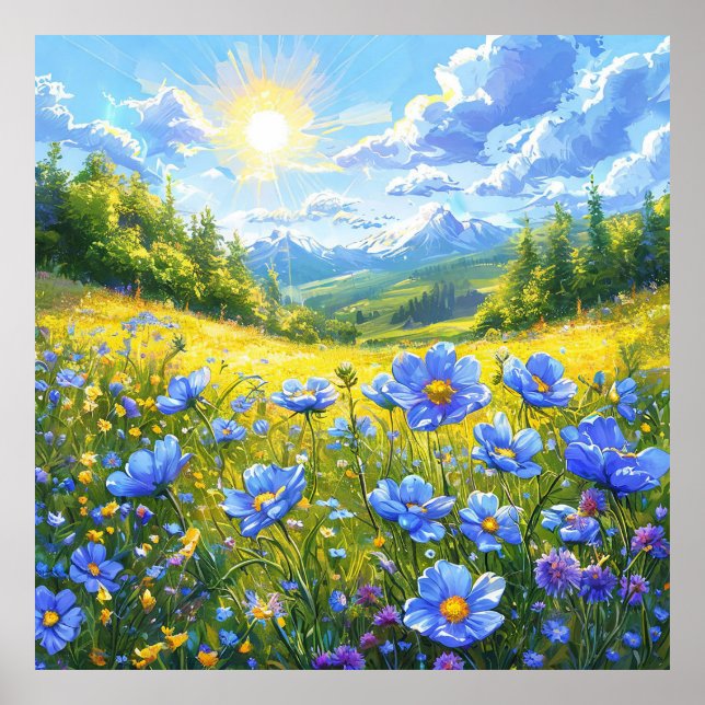 Field of blue flowers poster (Front)