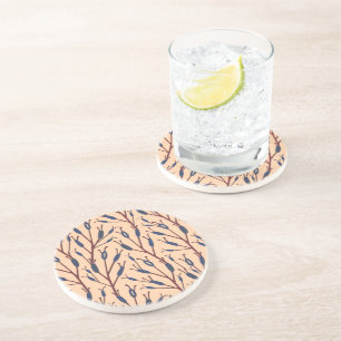 Field of Cat Tails against a Peach Background Coaster