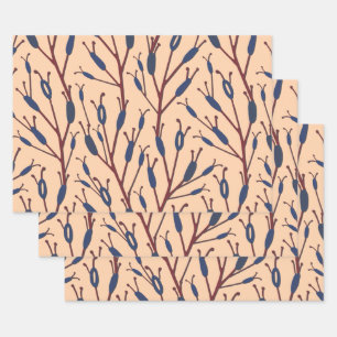 Field of Cat Tails against a Peach Background Wrapping Paper Sheet