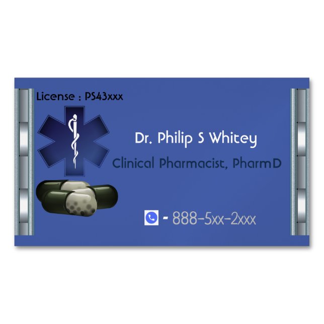 Field of Clinical Pharmacist Business Card Magnet (Front)