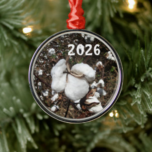 Field of Cotton, Fluffy Cotton Closeup Metal Tree Decoration
