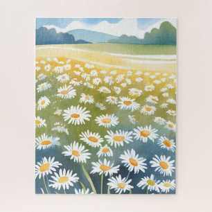 Field of Daisies   Flower Meadow Floral Painting Jigsaw Puzzle