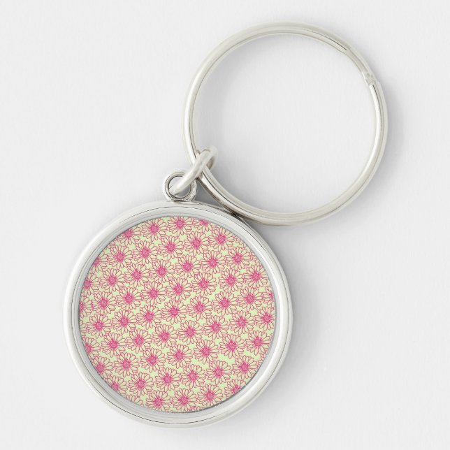 Field of Daisies Keychain, Pink Flowers Key Ring (Front)