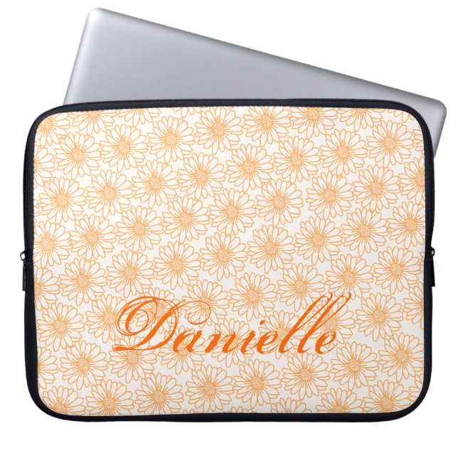 Field of Daisies Laptop Bag, Orange Laptop Sleeve (Front)