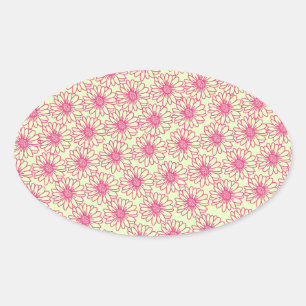 Field of Daisies Oval Stickers, Pink Flowers Sticker