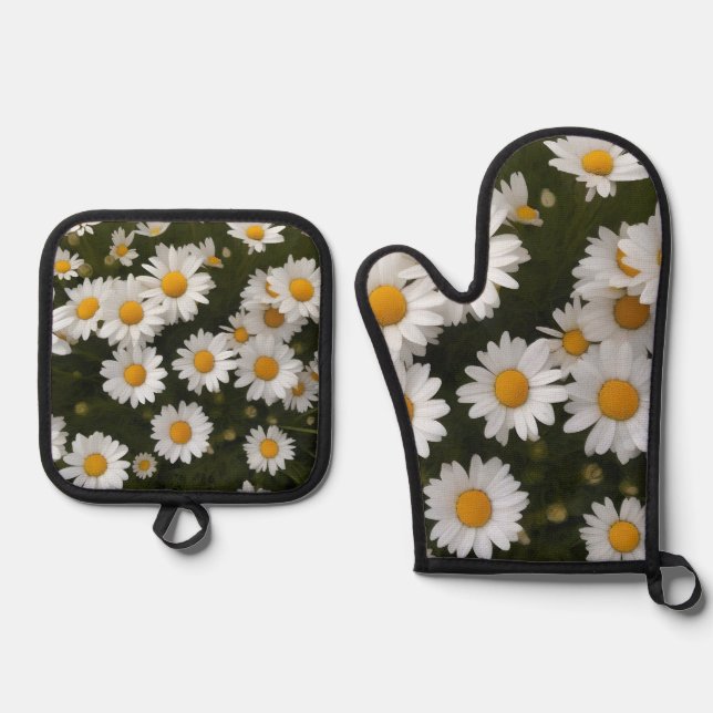 Field of Daisies Pot Holder & Oven Mitt Set (Front)
