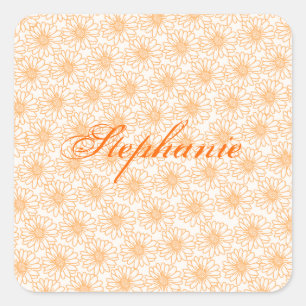 Field of Daisies Square Stickers, Orange Flowers Sticker