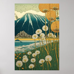 Field of Dandelions Japanese Art Poster