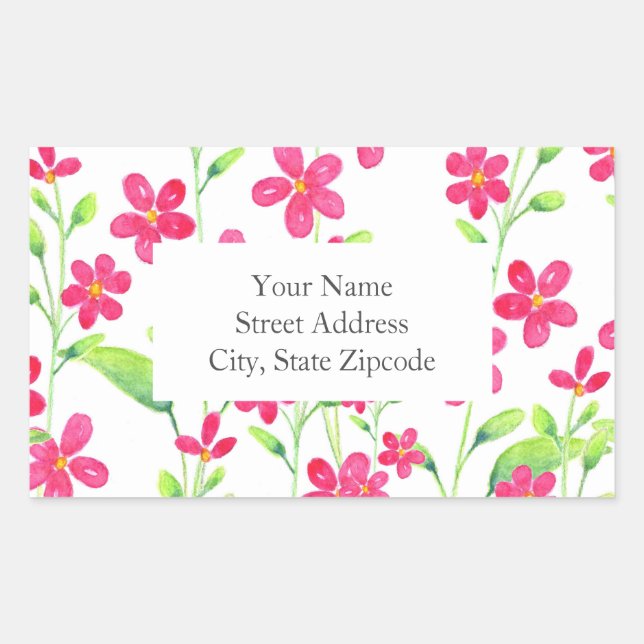 Field of Deep Pink Watercolor Blossoms Labels (Front)