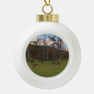 Field of Deer & a Pink SunSet Ceramic Ball Christmas Ornament