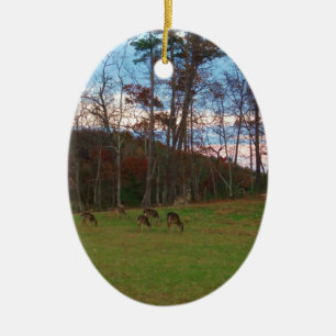 Field of Deer & a Pink SunSet Ceramic Tree Decoration