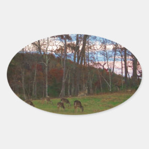 Field of Deer & a Pink SunSet Oval Sticker
