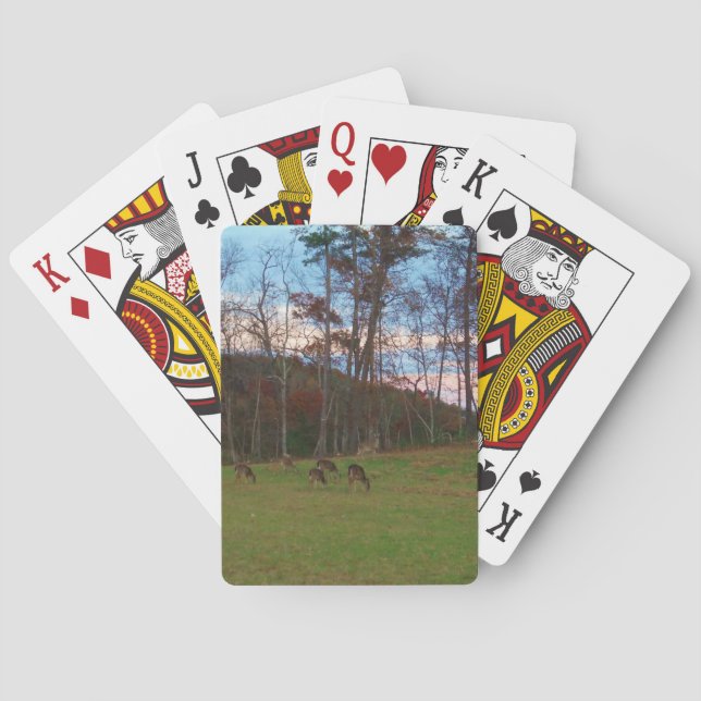Field of Deer & a Pink SunSet Playing Cards (Back)