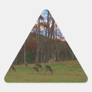 Field of Deer & a Pink SunSet Triangle Sticker