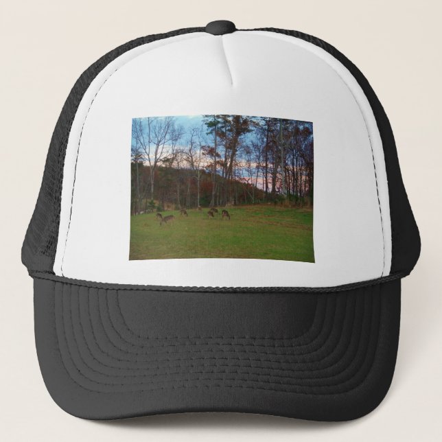 Field of Deer & a Pink SunSet Trucker Hat (Front)