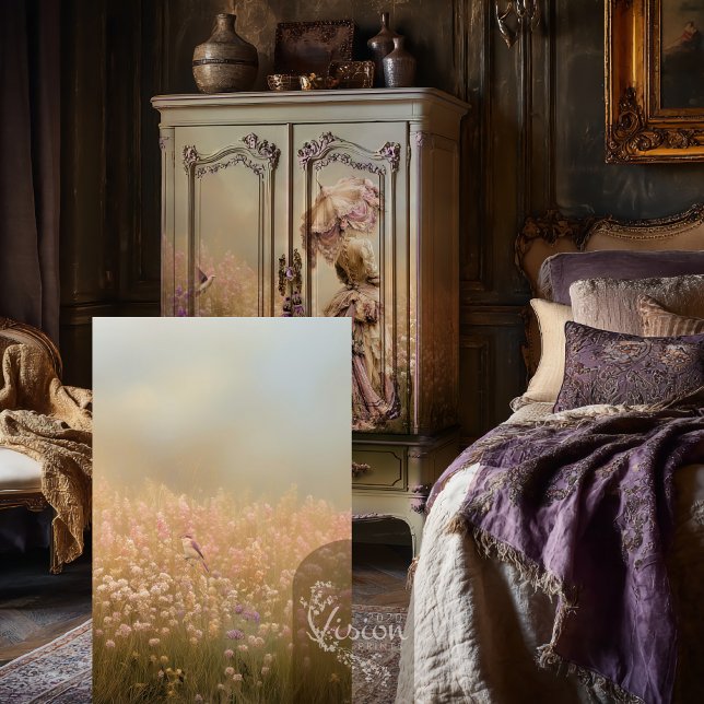 Field of dreams Bird & Floral Dusty Purple Tissue Paper (Field of Dreams Dusty Violet, Bird & Floral, Ethereal Landscape, Decoupage Tissue Paper.)