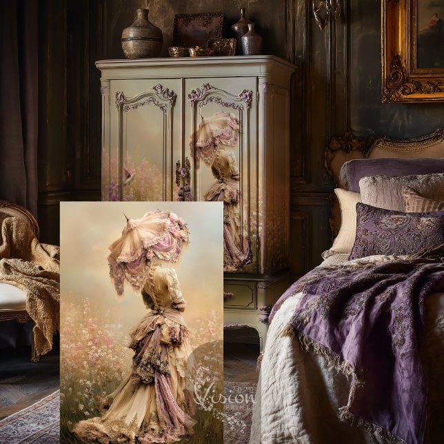 Field of Dreams, Woman & Parasol Dusty Violet Tissue Paper (Field of Dreams, Woman & a Parasol, Ethereal Floral, Violet Beige, Decoupage Tissue. )