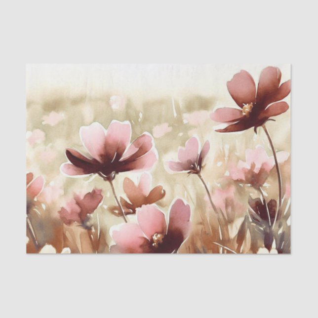 Field of Flowers-Chocolate Cosmos (A) Watercolor  Tissue Paper (Front)