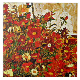 Field of Flowers - Egon Schiele artwork, Tile