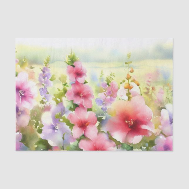 Field of Flowers-Hollyhock (D) Watercolor  Tissue Paper (Front)