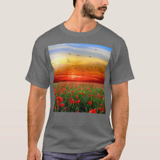 Field Of Flowers Sunrise and Sunset Flower Landsca T-Shirt