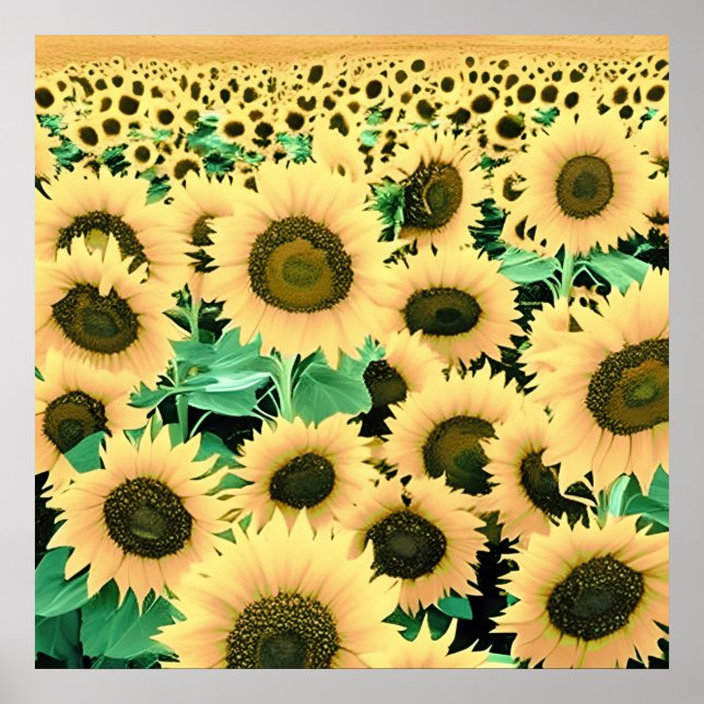 Field of Golden Yellow Sunflowers Poster (Front)