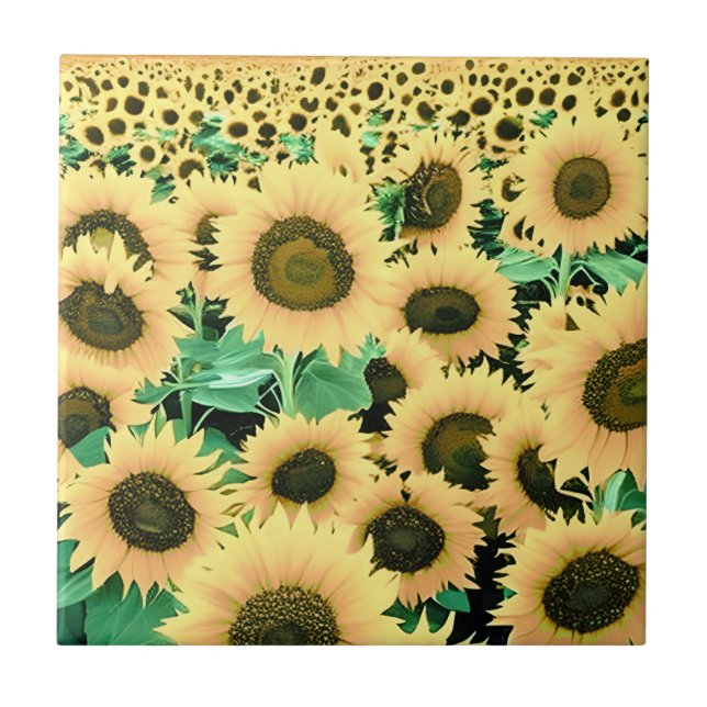 Field of Golden Yellow Sunflowers Tile (Front)