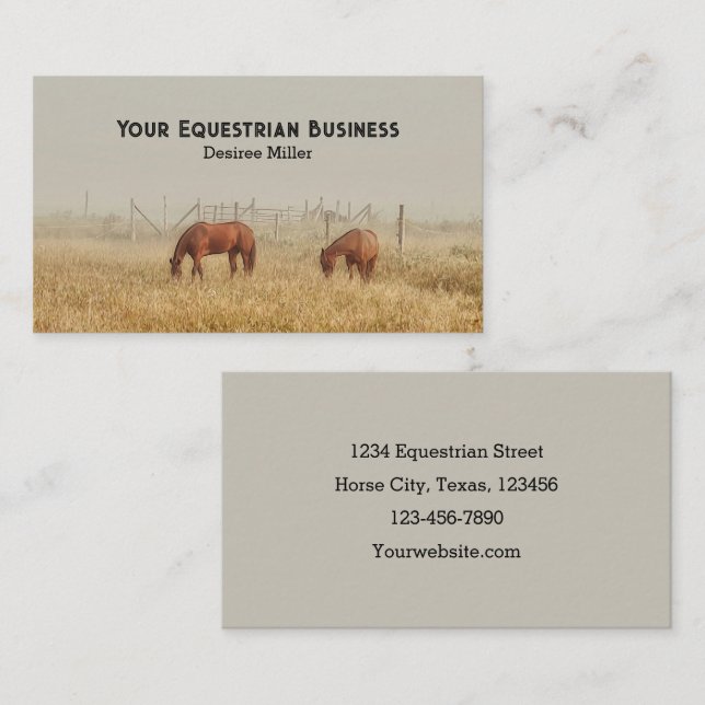 Field Of Horses Rustic Business Card (Front/Back)