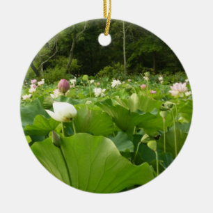 Field of Lotus Flowers Summer Garden Ceramic Tree Decoration