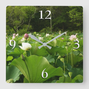 Field of Lotus Flowers Summer Garden Square Wall Clock